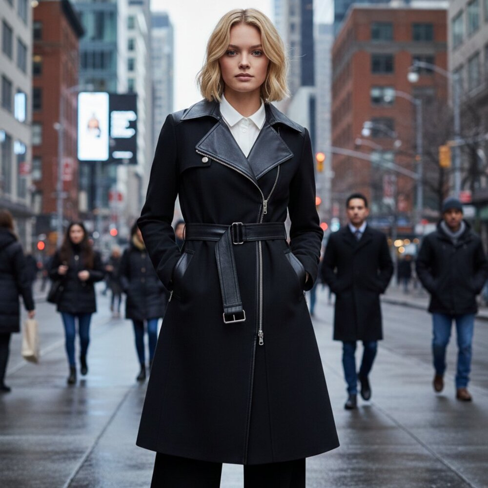 Rudsak Women’s Leather Trench Coat: Leather accents and heavier styling.